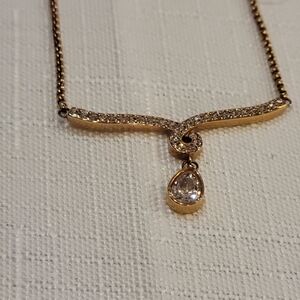 Michael Kors Rose Gold Bar Necklace with Clear Teardrop Crystal